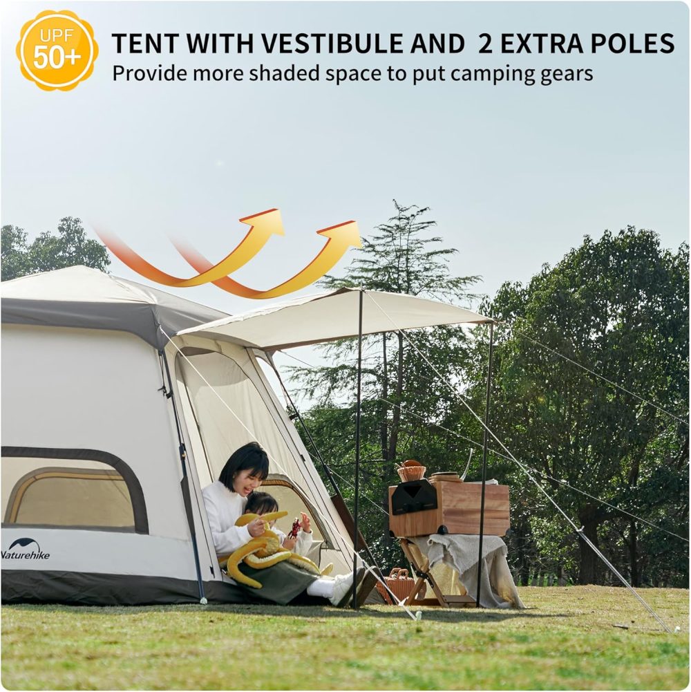 Naturehike Ango Camping Tent,3 Person 4 Person Instant Cabin Tent,Easy Setup Pop up Tents for Camping,3-4 People Family Camp Tent - Image 5
